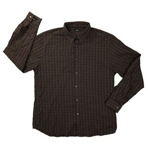Theory Mens‎ XL Irving Arch Flanella Brown Plaid Button Up Shirt M0874511